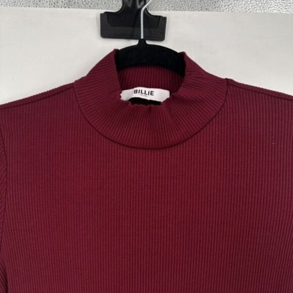 Billie the Label Estelle Turtleneck Ribbed Midi Dress Bordeaux Red Medium - Picture 8 of 12